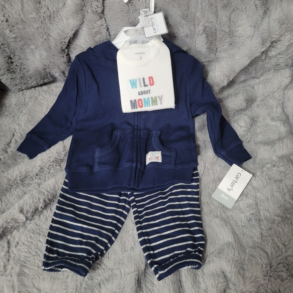 Carter's set of pants, zippered hoodie, and t-shirt in 6months